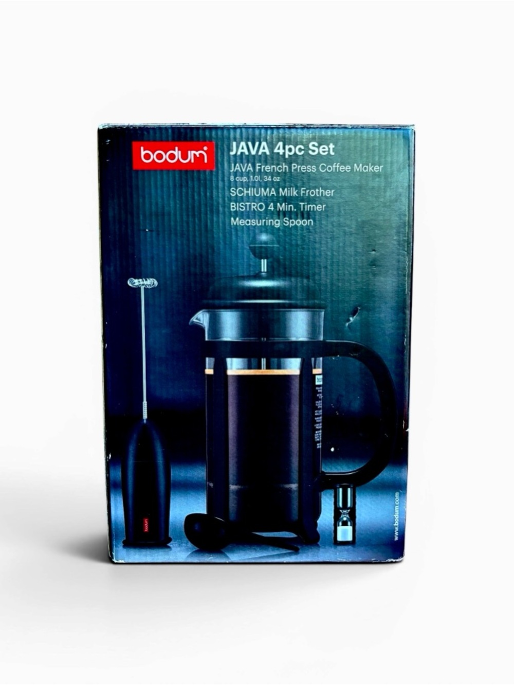 New Bodum Java French Press 8 Cup Set Timer Measuring Spoon Open Box No Frother